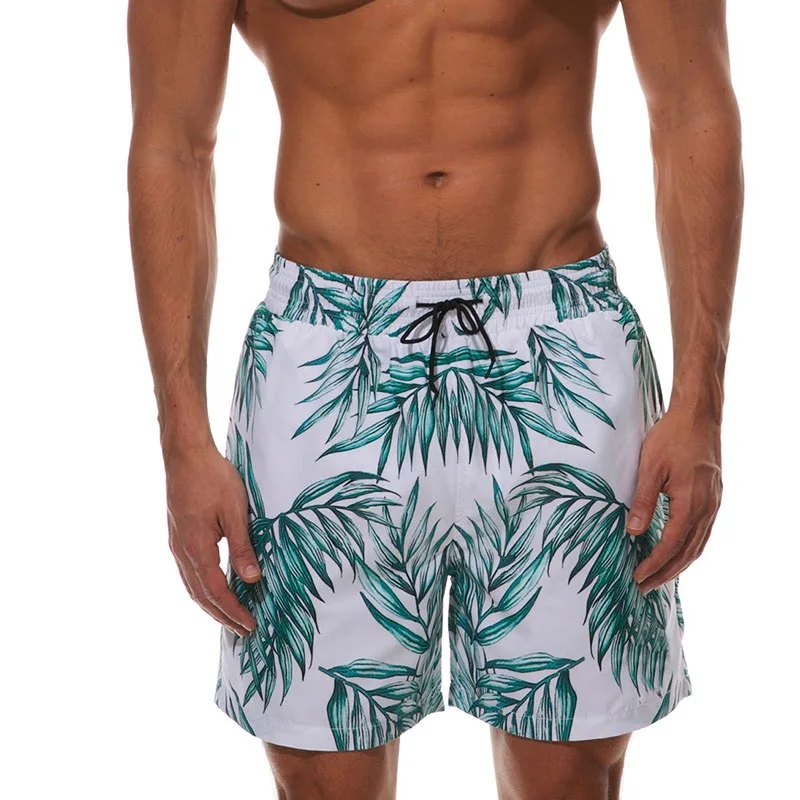 Брендовые спортивные шорты Escatch для мужчин, быстросохнущие спортивные шорты с цветочным принтом размера плюс, мужские пляжные шорты для серфинга - Цвет: Leaf