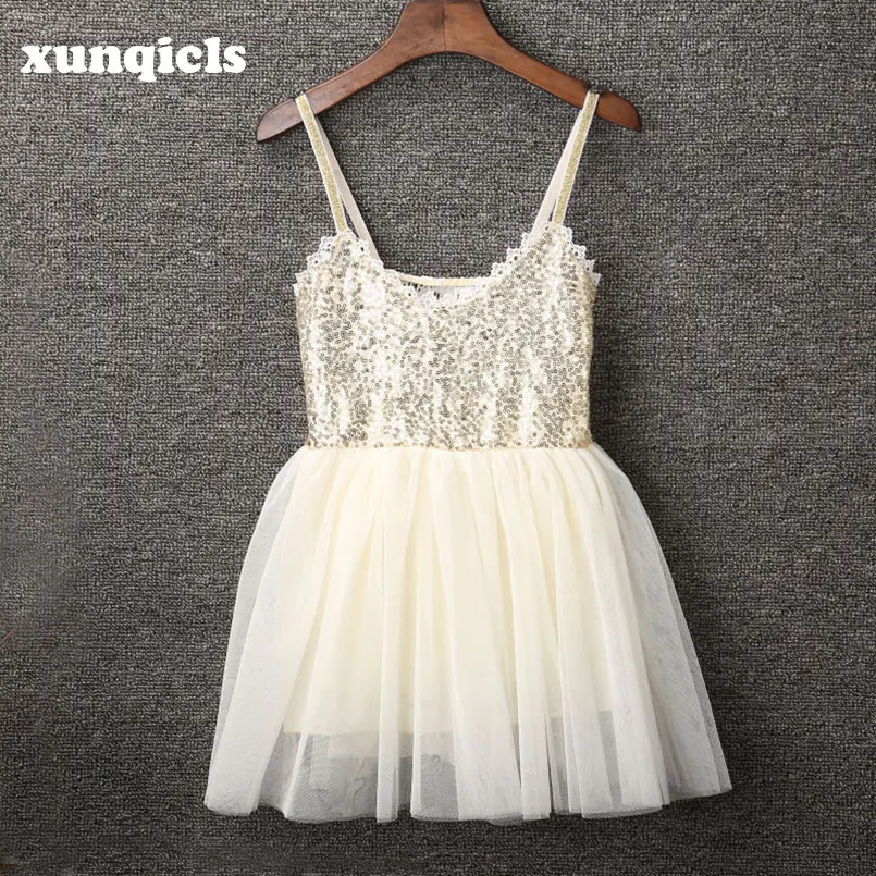 Buy Cheap xunqicls Girls Tulle Sequins Dress Kids Party Princess Dresses Back Lace V Neck Birthday Dress Girl Clothing