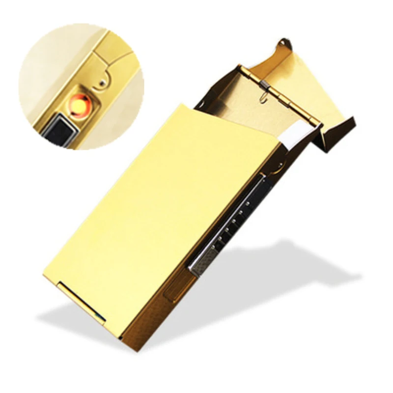 Cigarette Case With USB Electronic Lighter Portable Metal Super Slim