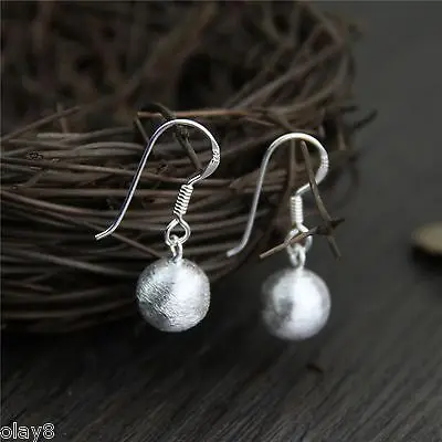 

Vintage Pure S925 Sterling Silver Women's Carved Ball Dangle Earrings