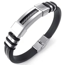 Ювелирный мужской браслет, браслет байкера, резина из нержавеющей стали, черное серебро