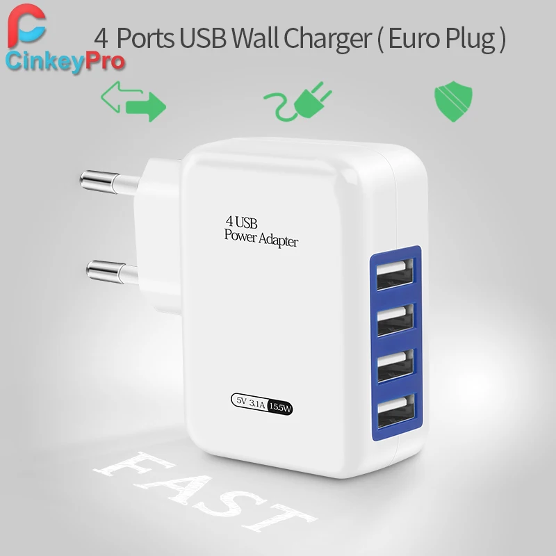 Смарт зарядное устройство CinkeyPro 4 порта несколько стен USB адаптер мобильный