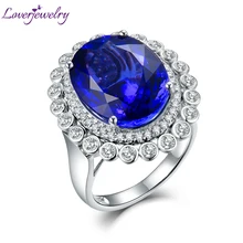 Loverjewelry Solitare 18Kt White Gold Genuine Tanzanite Men s Ring Real Diamond Jewelry Dual Use Jewelry