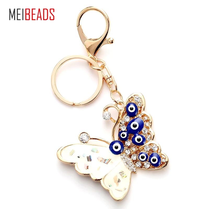 

MEIBEADS Fashion Evil Eye Gold Butterfly Charm Eye Beads Key Chain For Women Key Decoration Jewelry Accessories EY4740