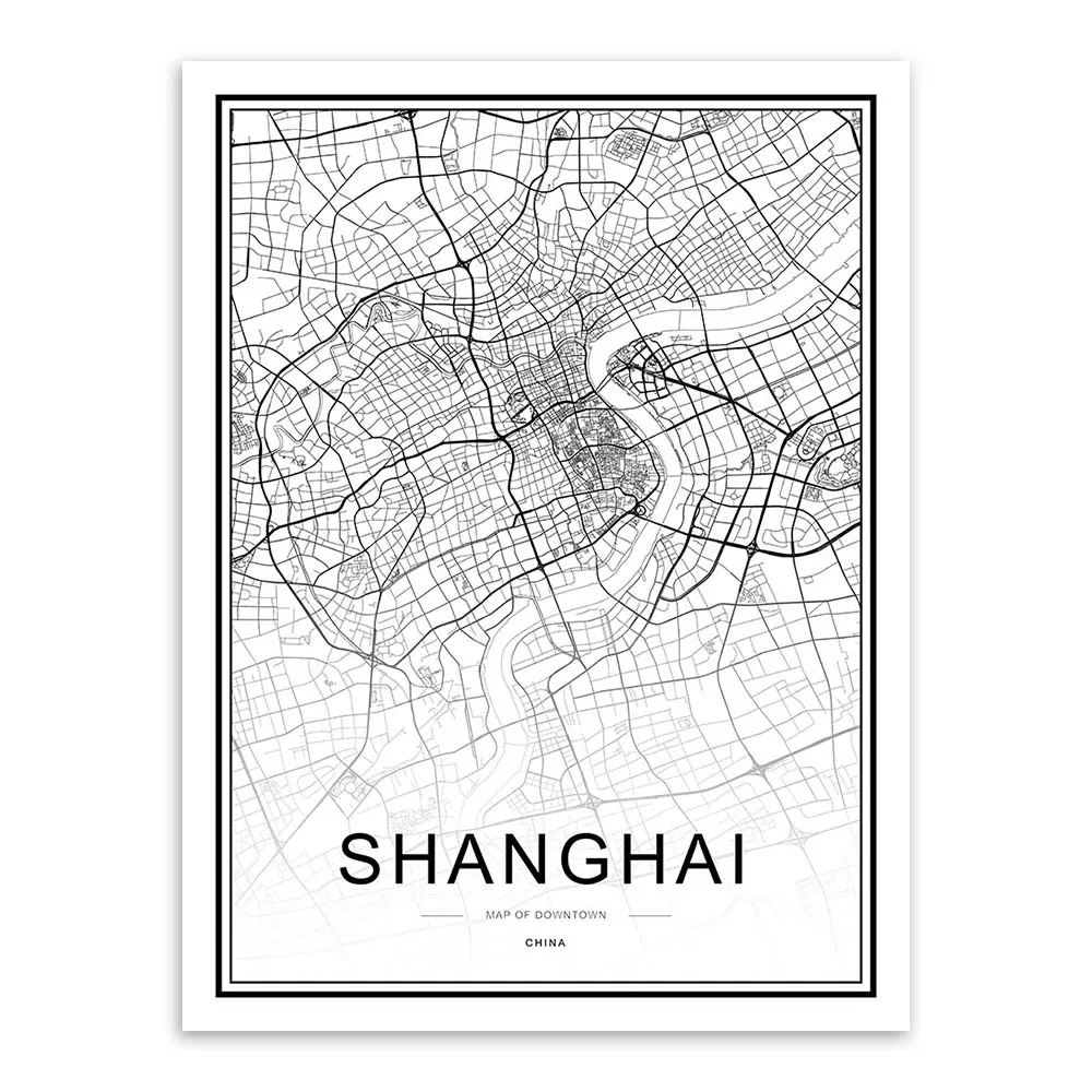 Черно-белая пользовательская карта городов мира, Лондона, Парижа, Нью-Йорка, плакаты, принты в скандинавском стиле, настенные художественные картины, домашний декор, Картина на холсте - Цвет: SHANGHAI