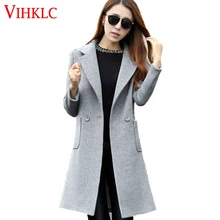 Для женщин зимнее шерстяное пальто Новинка Корейская версия высокого качества сплошной цветной лацкан для худого телосложения плотные кашемировая шерсть зимняя куртка A41
