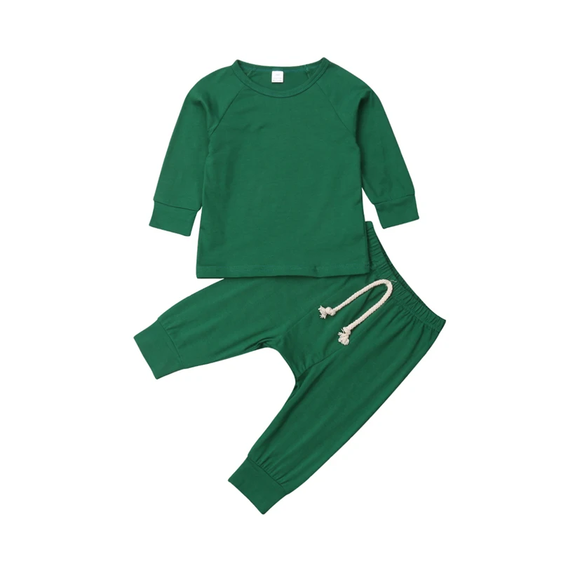 Пижамы для маленьких мальчиков и девочек 0-2 лет, одежда для сна, одежда для сна, Одноцветный Комплект для сна - Цвет: Зеленый