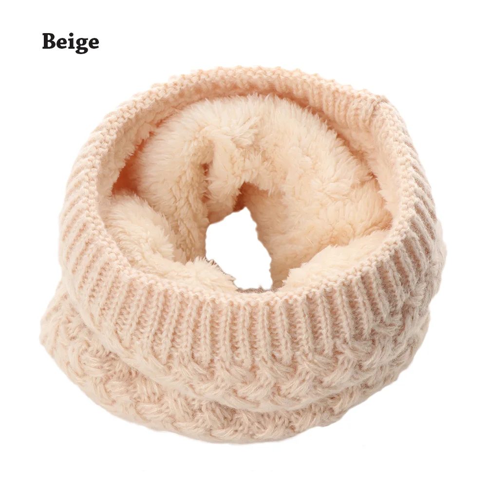 Модный женский однотонный вязаный шерстяной шарф с круглым кольцом, зимний теплый шарф-хомут, вязаный шарф - Цвет: A-beige