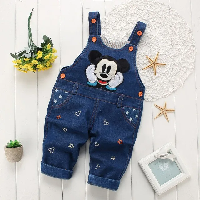 

2017 spring fashion leisure Pant for Baby Girls bib pants children Denim Overall Trousers kids cartoon infant jeans