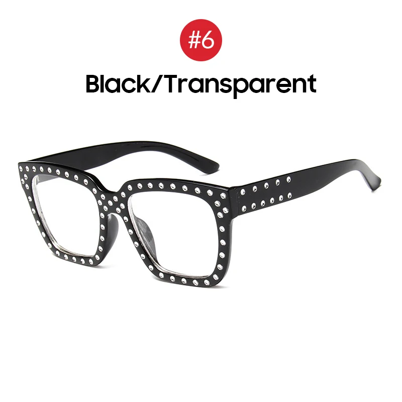 VIVIBEE Fashion Women Diamond Glasses Luxury Desinger Twinkle Sunglasses Fashion Shades for Women Vintage Square Sunglass - Цвет линз: 6 Black Transparent