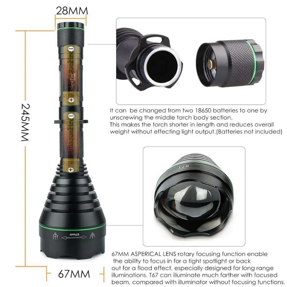 UniqueFire 1508 T67 300LM 3 режима Красный светильник вспышка мощный фонарь для охоты с Cree XRE