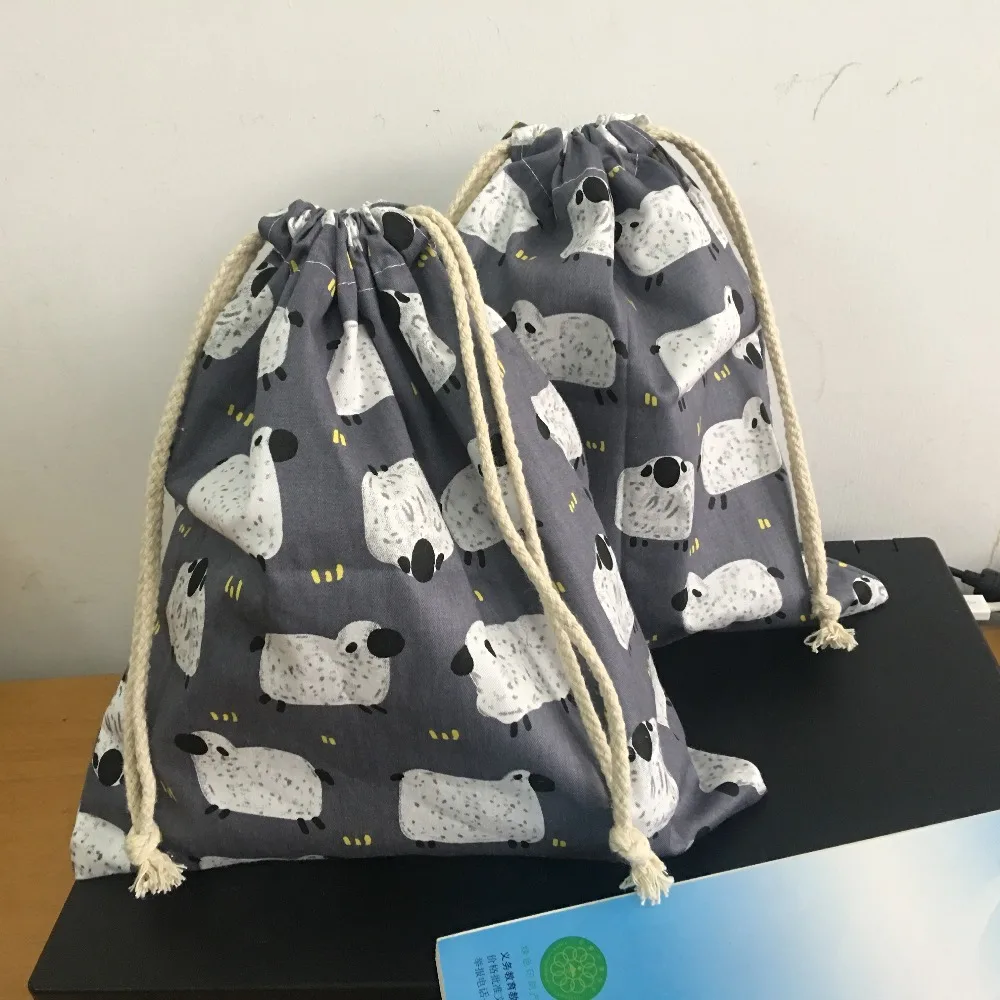 Хлопчатобумажная саржевая сумка-Органайзер на шнурке, вечерние сумки для подарков, сумка-Органайзер для дома с принтом овцы, серая основа