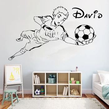 

Football goalkeeper vinyl Wall Decal Customized Bedroom Soccer Player name sticker Boys Girls Teenager Room decoration G963