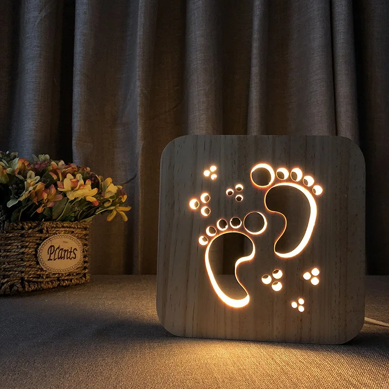 

Feet Wooden 3D Light Decorative Night Lighting Baby Shoes USB Desk Table Lamp Kid Child Bedroom Gift Decor Nightlight IY801101