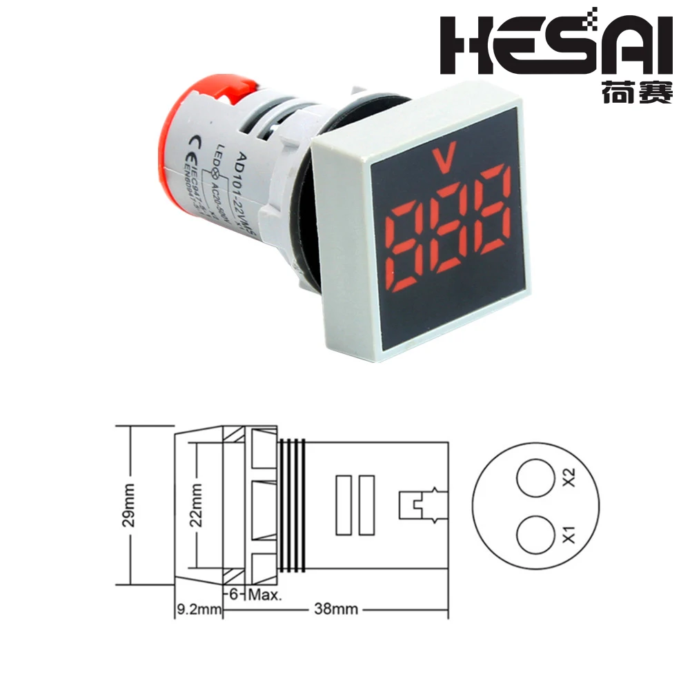 22 мм AC 12-500 в вольтметр квадратная панель светодиодный цифровой измеритель напряжения индикатор светильник красный цифровой