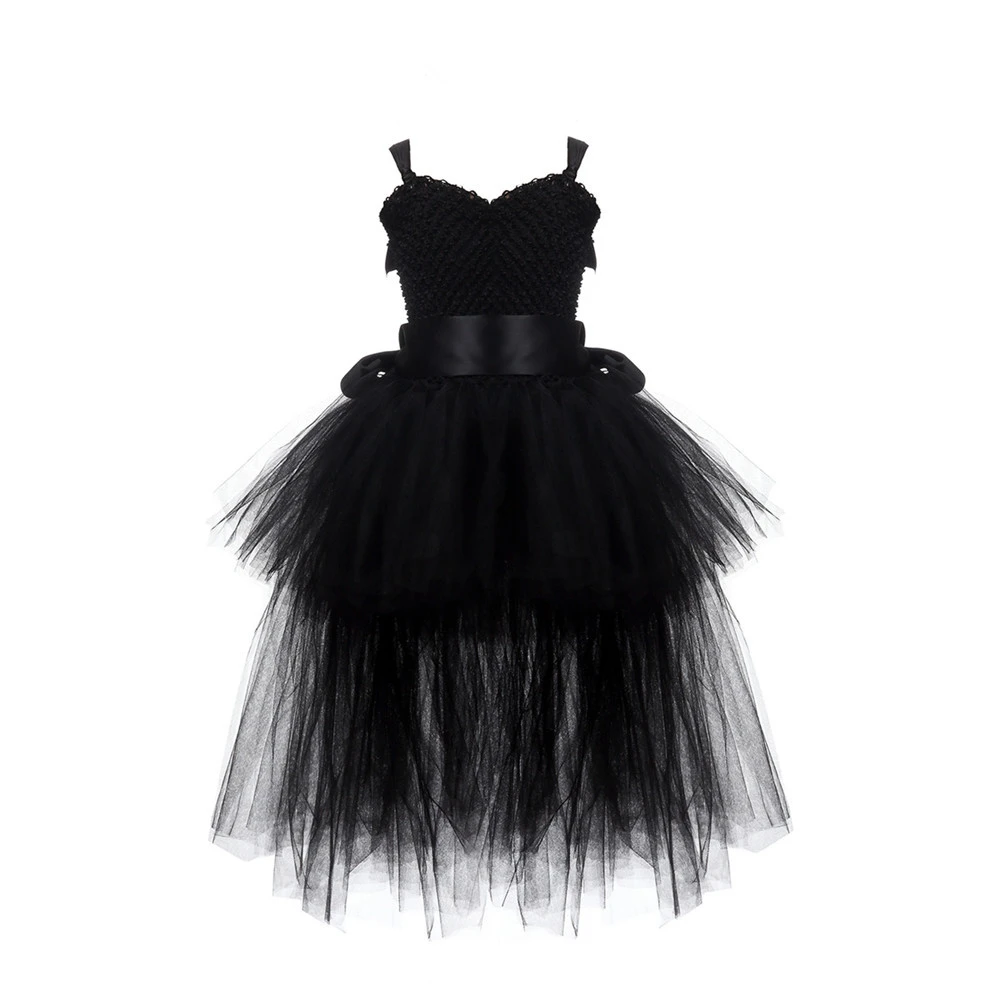 Girls Tutu Dress Tulle V-neck Train Evening Birthday Party Dress Ball Gown Halloween Costume 1-14YY