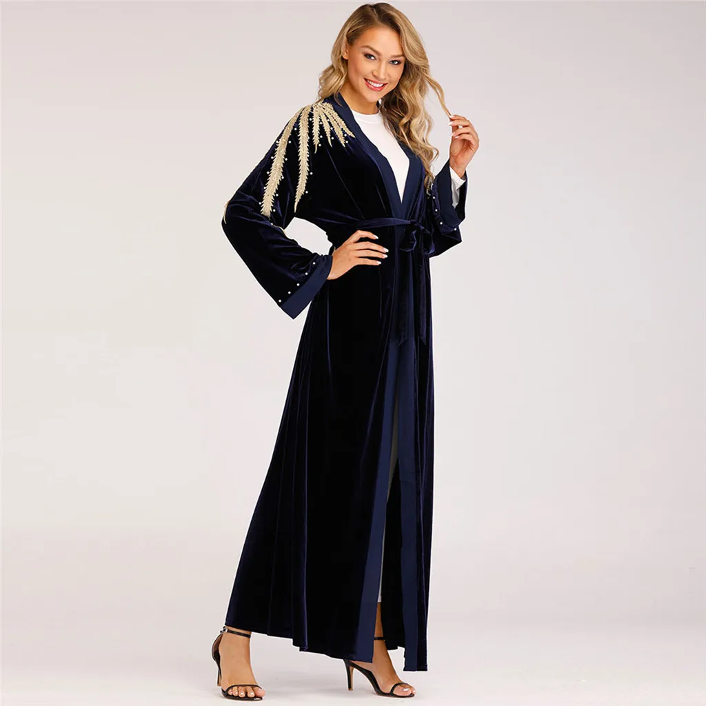 

Ramadan Robe Abaya Dubai Turkey Islam Women Ethnic Robes Abaya Islamic Muslim Middle East Maxi Dress Bandage KaftanY57