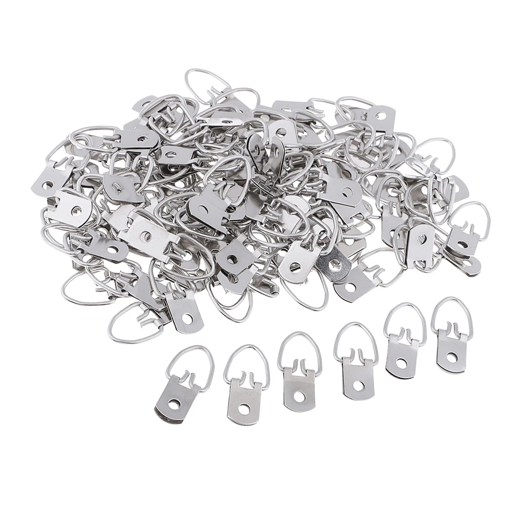100 Pieces Single Hole D Ring Picture Frame Hangers Hooks Stronger  Wall Hangers Heavy Duty D Ring Picture Hangers