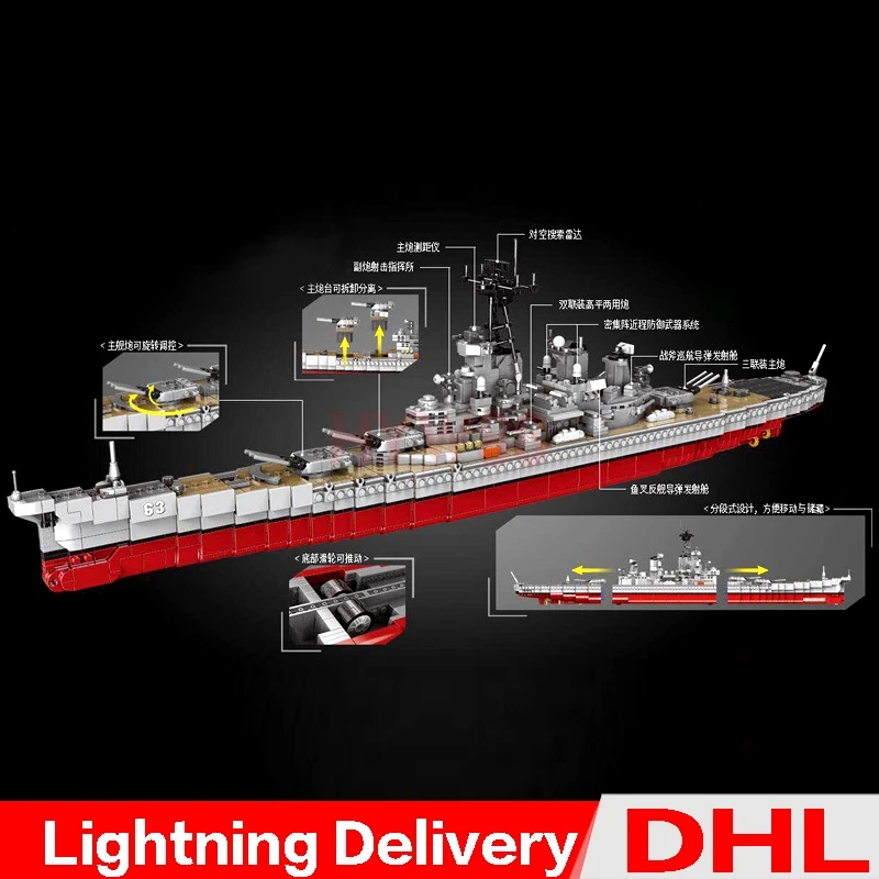

IN STOCK XINGBAO 06030 2631pcs Military Missouri Battleship Set Building Blocks Bricks New Kid Toys Christmas Gifts Ship Model