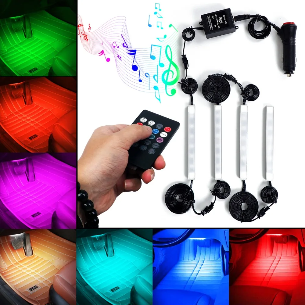 8 RGB LED Автомобильные цветные интерьерные атмосферные огни авто музыка Голосовое
