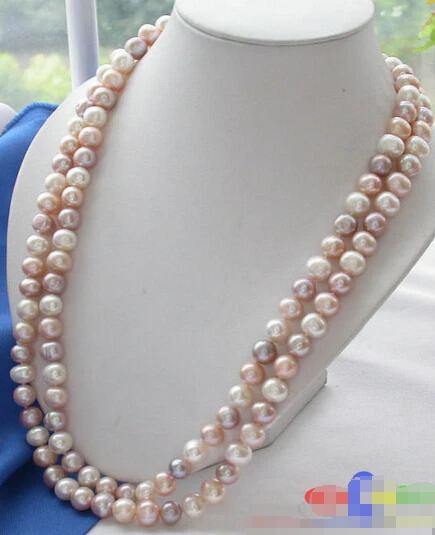 

FREE SHIPPING 50" 11MM white/pink/purple round FRESHWATER CULTURED PEARL NECKLACE P2124 (A0501)