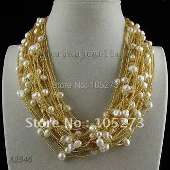 

Amazing! 25rows pearl necklace AA 6-7MM White color Genuine freshwater pearl Fashion woman's jewelry Free shipping A2546