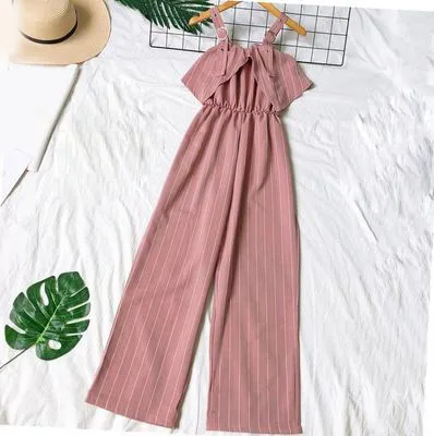 

2019 Summer Women Wide Leg Jumpsuits Casual Sleeveless Striped Rompers High Waist Long Female Jumpsuit