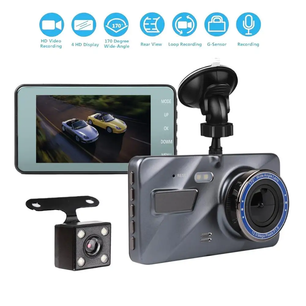 Full HD 1080P 4/'/' LCD Car DVR Dual Lens Camera Dash Cam Video Recorder G-sensor