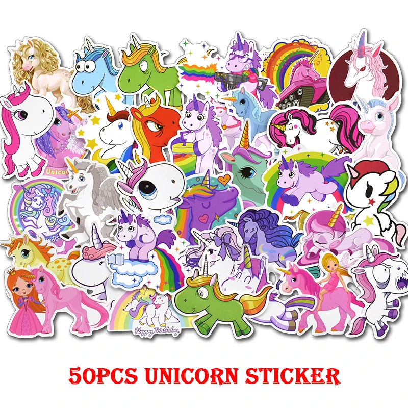 

50Pcs/Lot Lovely Cute Unicorn Stickers Kids Toy Girls Sticker Pack For DIY Skateboard Luggage Laptop Car Waterproof Decals Gift