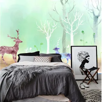 

Custom Forest Wall Paper Elk Large Wall Murals Environment Friendly Embossed Non-Woven TV Background Wall Mural Wallpaper