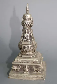 

Old Tibet buddhism Silver God beast sakyamuni Buddha tower incense burner