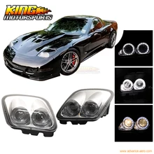 For 97-04 Chevy Corvette C5 Chrome Projector Head Lights Dual LED Halo Rims USA Domestic Free Shipping Hot Selling