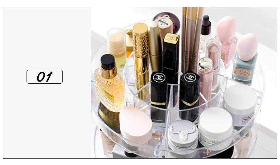 Cosmetic Organizer 360 Rotating Makeup Organizer Plastic Storage Box Acrylic Transparent Brush Holder Lipstick Nail Polish Case  (3)