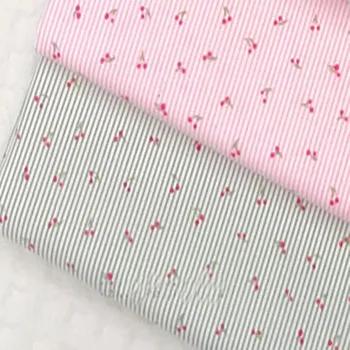 

Graceful Pink Green Stripe Fruit Cherry Printed Cotton Fabric 50x160cm For DIY Sewing Bedding Quilting Cloth Decoration