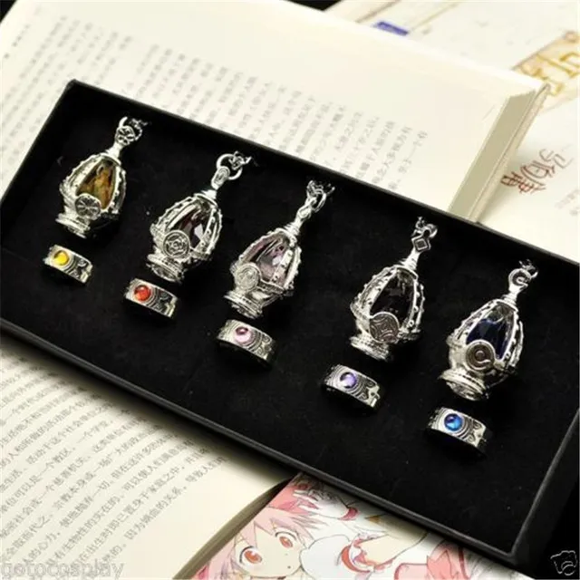 Anime Cosplay Puella Magi Madoka Magica Soul Gem 5 Pendant Necklace + 5