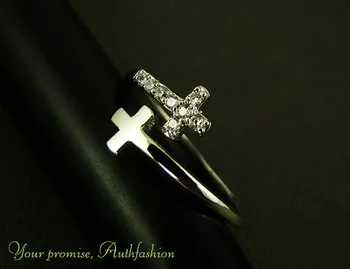 

Newest Style Listed Women's Sideways Double Cross Ring Crystal Silver Rhodium Plated Size Adjustable--12pcs/Lot