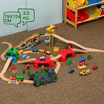 Детский Электрический поезд, набор, полицейская пожарная станция, кубики "дорожное движение", магнитный поезд, литая под давлением, слот, игрушка, подходит для стандартных деревянных тренировок - Цвет: A