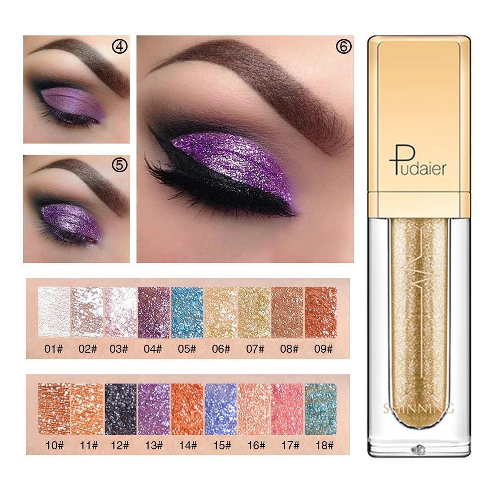 

Pudaier Liquid Glitter Eye Shadow Diamond Pearl Waterproof Shining Shimmer Nude Pink Red Eyeshadow Make Up Cosmetics TSLM2