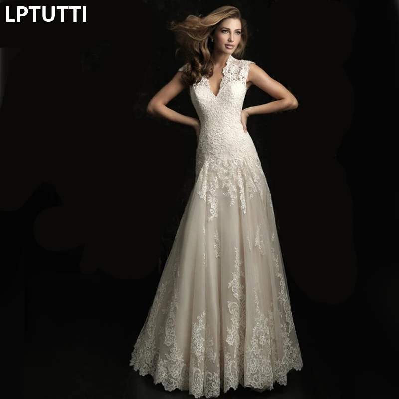 

LPTUTTI New White Lace Sexy Plus Size Princess Bridal Marriage Gown Bride Simple Party Events Long Luxury Wedding Dresse