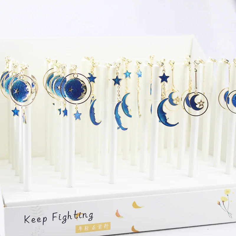 

12pcs / lot , 0.5mm Black Starry Sky Gel Pen Star Moon Pendant Pen for Office & School Writing