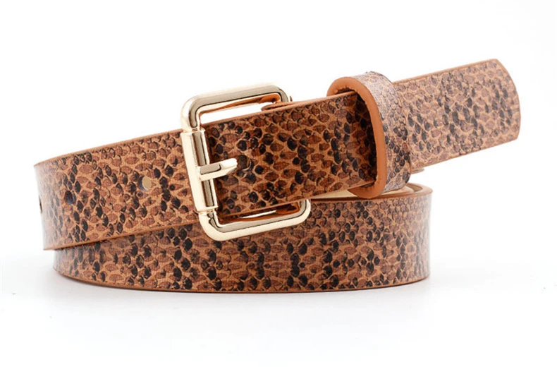 Wholesale Snake Print Leather Belts For Women High Quality Vintage Female Dress Belt Gold Square Pin Buckle Jeans Waistband 834