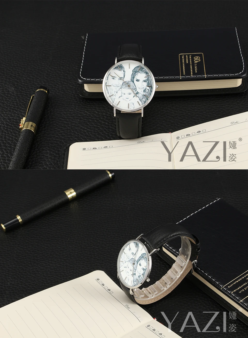 YAZI уникальные часы фото печатных циферблат изображение печати наручные часы личи полосой из натуральной кожи Водонепроницаемый кварцевые