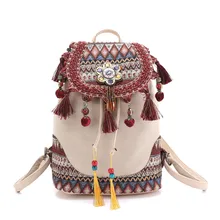 backpack for women Bohemian style hippie Boho vintage ladies canvas tassel shoulder bag Cotton Fabric Bag ethnic bags knapsack naxi hani original brocade embroidered women handbags vintage ethnic handmade tassel sequins canvas shoulder bags