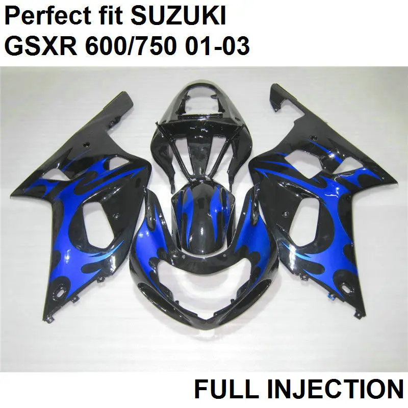Обтекатели Fit 100% для Suzuki GSXR 600 01 02 03 синий черный пластиковый комплект обтекателей