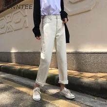 Женские джинсы, свободные, с высокой талией, на молнии, с карманами, корейский стиль, тонкие, Ретро стиль, Harajuku, подходят ко всему, женские джинсы, студенческие, шикарные, женские брюки
