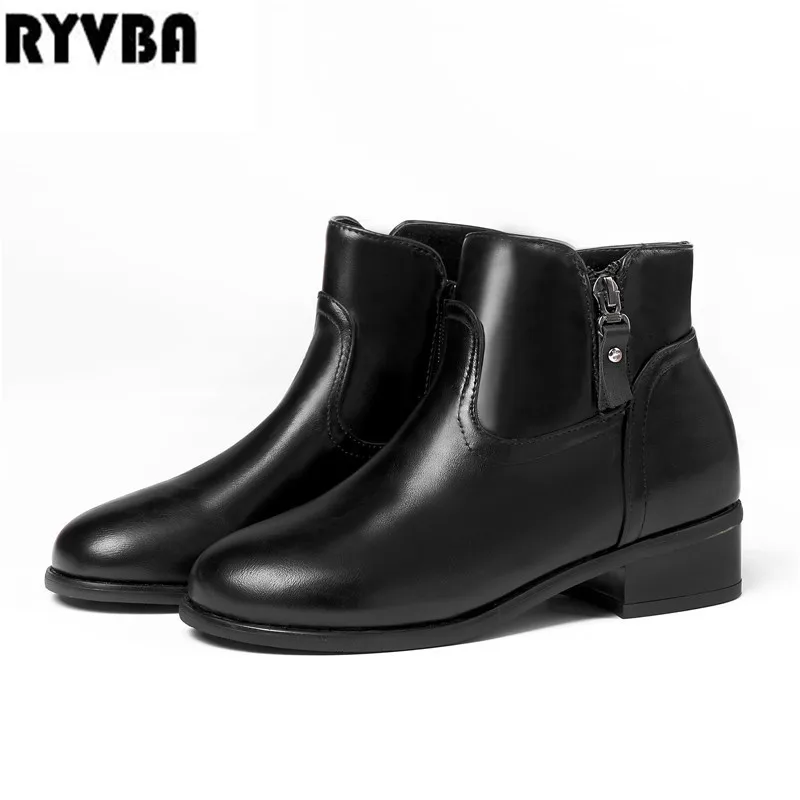 

RYVBA women ankle boots womens autumn winter square heels boots 2019 woman casual ladies black warm fur round toe work shoes