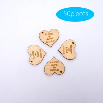 

50pcs Wooden Customized Name & Date Heart Tags Engraved Custom DIY Invitation Card Wedding Party Gifts for Customer Decoration
