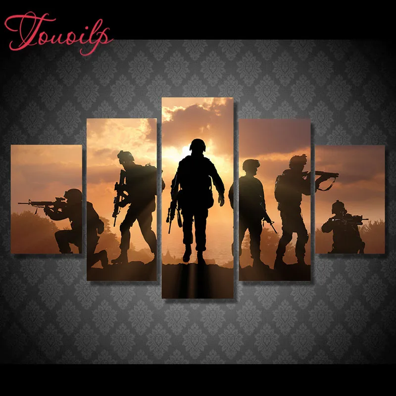 5D DIY Full Square&ampround 5pcs 5d Army Soldier Sunset Diamond Painting Combination diamond Embroidery Mosaic Home Decor painting | Дом и сад