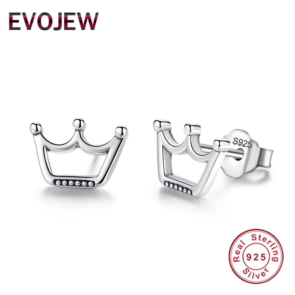 

EVOJEW 2018 New Fashion Minimalism Original 925 Sterling Silver Stud Earrings Girls Hollow Crown Earrings for Women Jewelry
