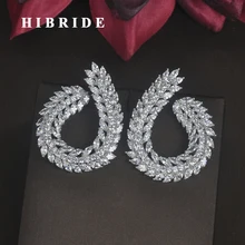 Hibride роскошь дизайн лист Форма от Clear Cubic Zironia белого золота Цвет, серьги со шпилькой, для Для женщин ювелирные изделия Boucle d'oreille E-666